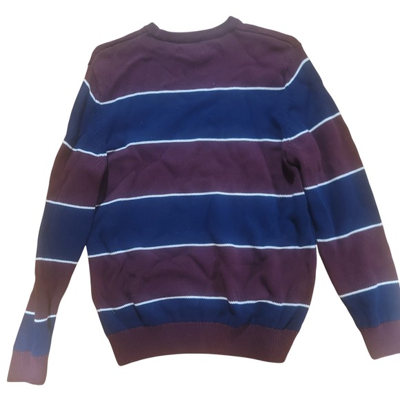 Chaps Other - CHAPS Mens Striped Sweater Burgundy Navy White Long Sleeve Crew Neck Knit Size L